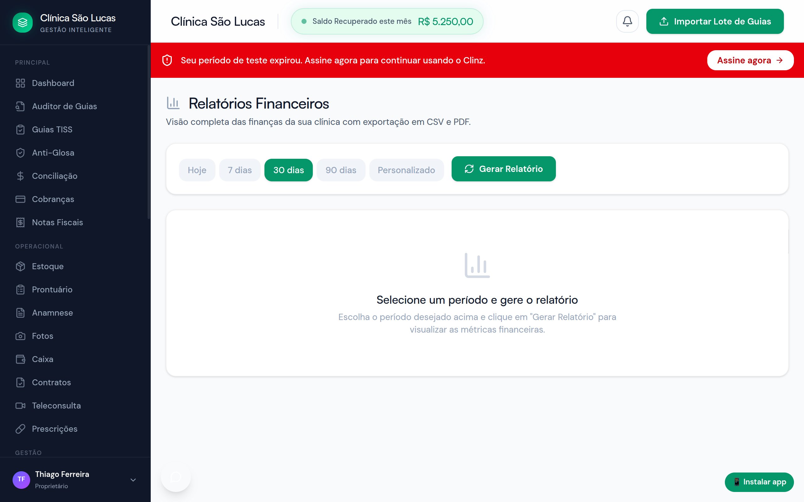 Relatórios financeiros do Clinz
